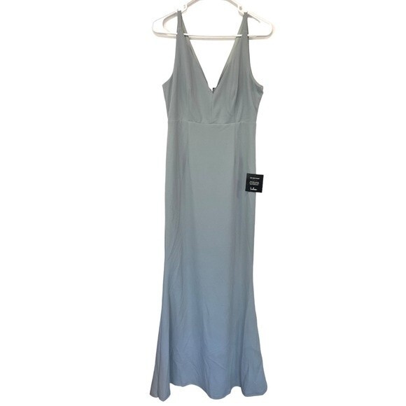 NWT Lulu’s | Dusty Blue Long V neck Dress M - Picture 1 of 7